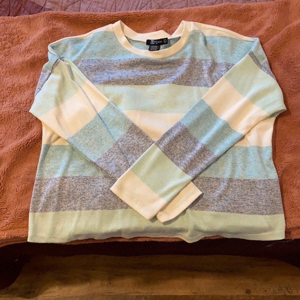 Large Blue and White Striped Long Sleeved Shirt